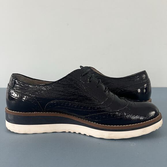 Boden Nina Navy Blue Patent Leather Platform Brogues Wingtip Loafers - Picture 6 of 10